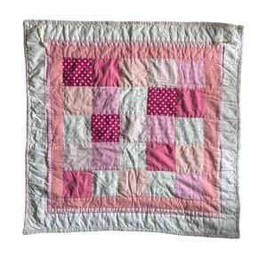 Pink White Baby Quilt 37x37 Handmade Patchwork Crib Quilt